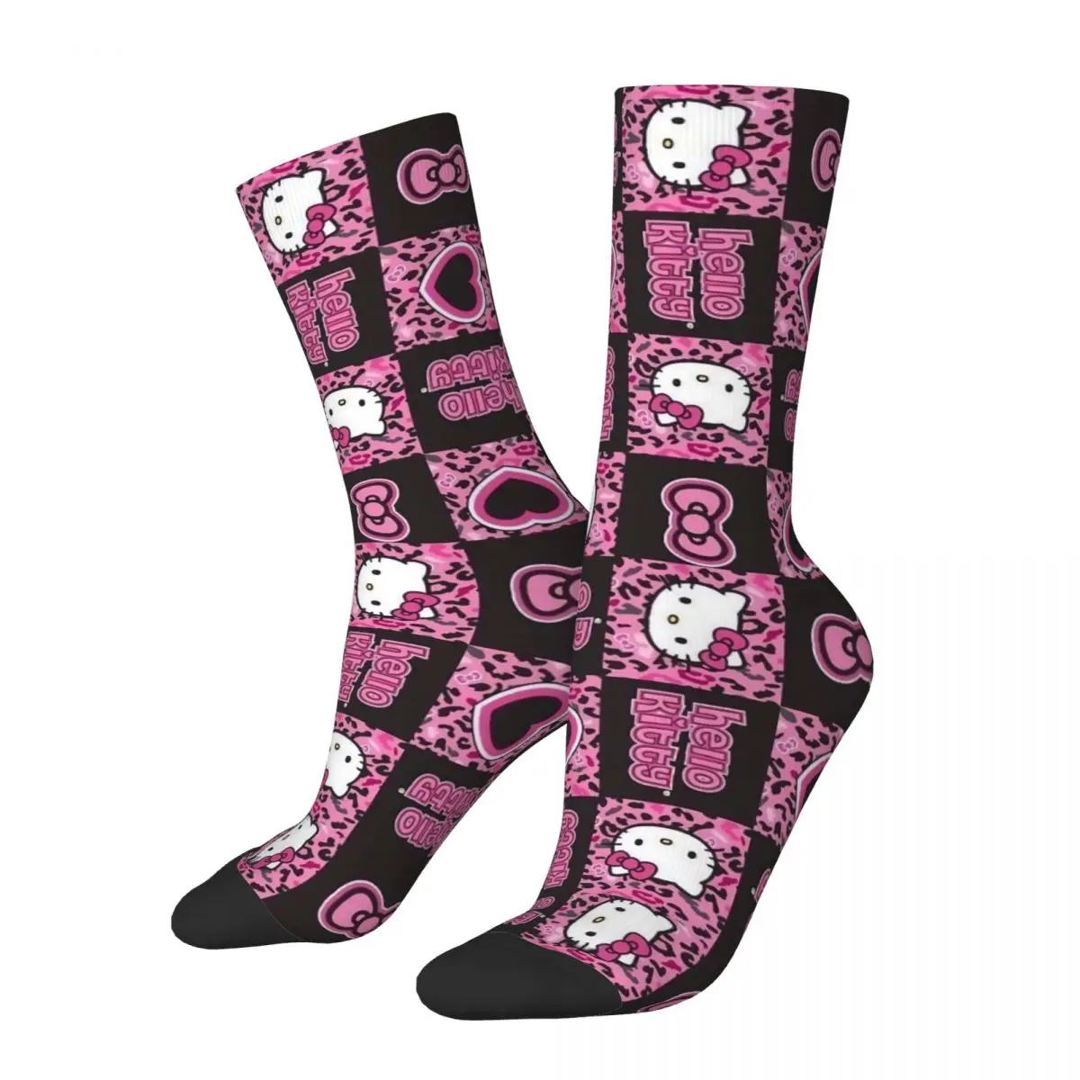 Meias Hello Kitty Cartoon para homem e mulher, meias casuais, respirável, kawaii, basquetebol, outono, inverno