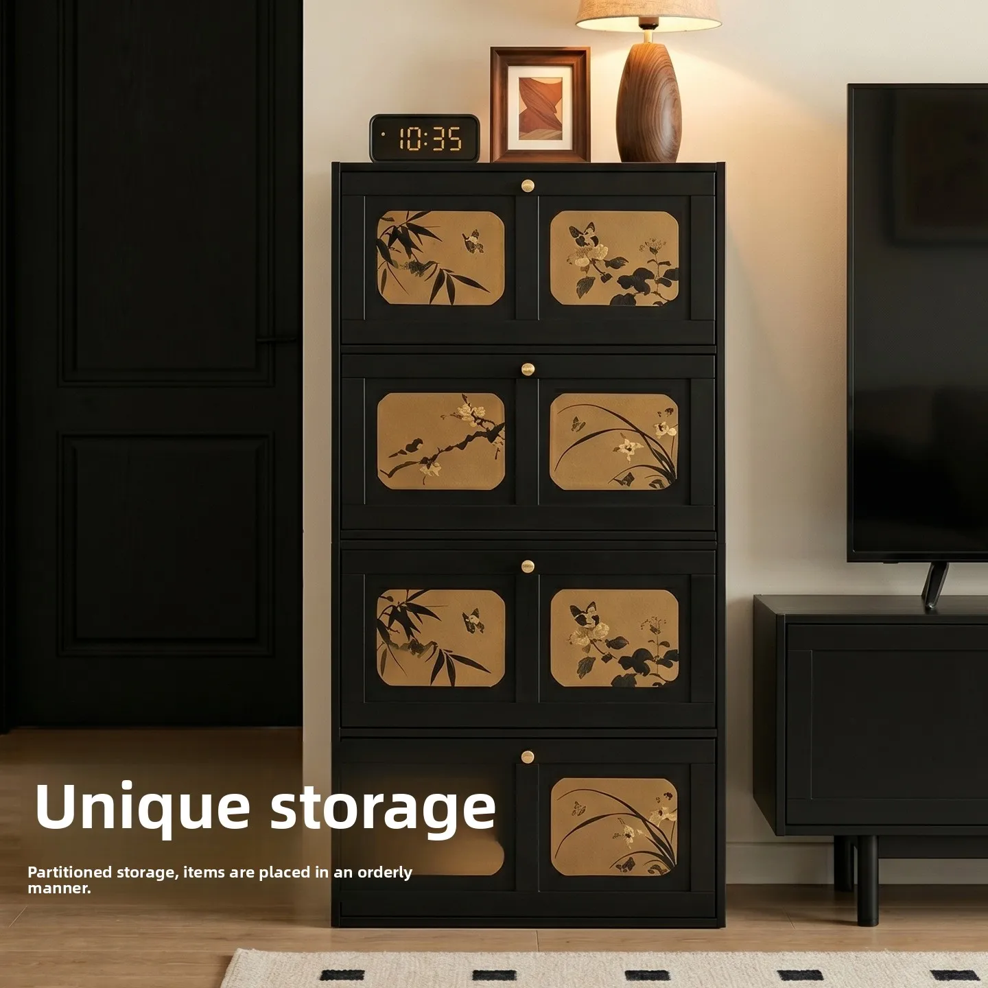 wood bedside table Antique card door cabinet Solid wood bedroom Home combination Living room Storage TV cabinet Bucket cabinet