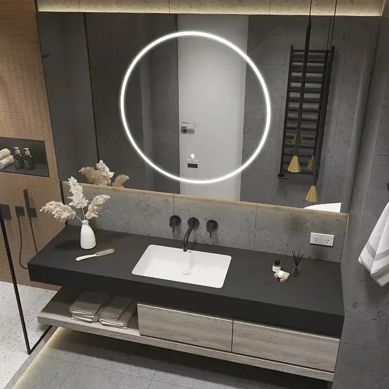 TAO Bathroom Cabinet Oak Vanity Cabinet Marble Integrated Washbasin Bathroom Basin Cabinet with Faucet Drain Bathroom Furniture
