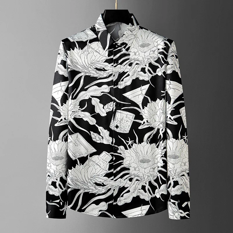 

High Quality Versatile Casual Business Shirts Slim Fit Social Office Banquet Shirt Long Sleeve Vintage Party Tuxedo Men Clothing
