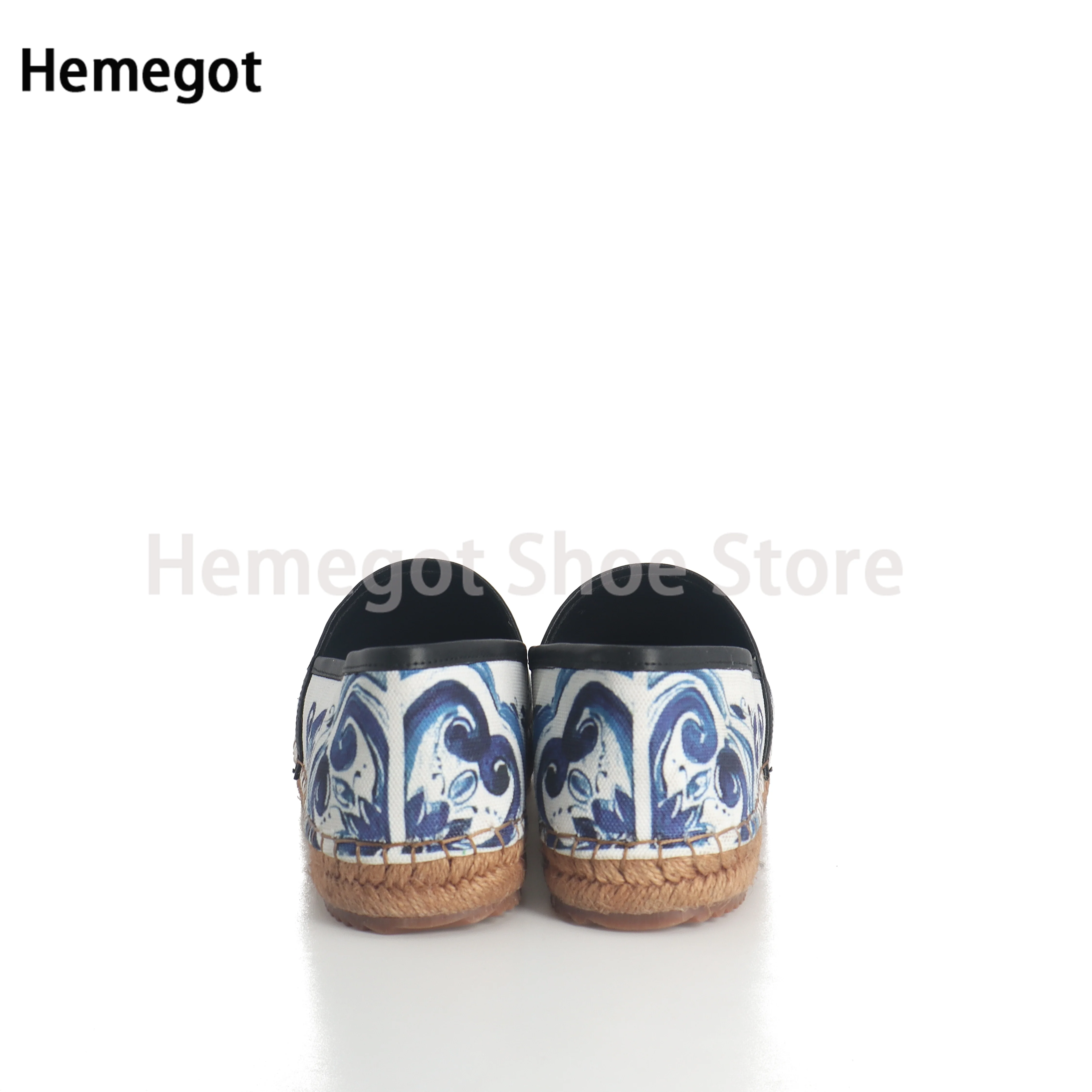 Blue and White Porcelain Hemp Rope Men Flats Hand-Painted Shoes Daily Casual Flat Fisherman Shoes Single Shoes 39-48