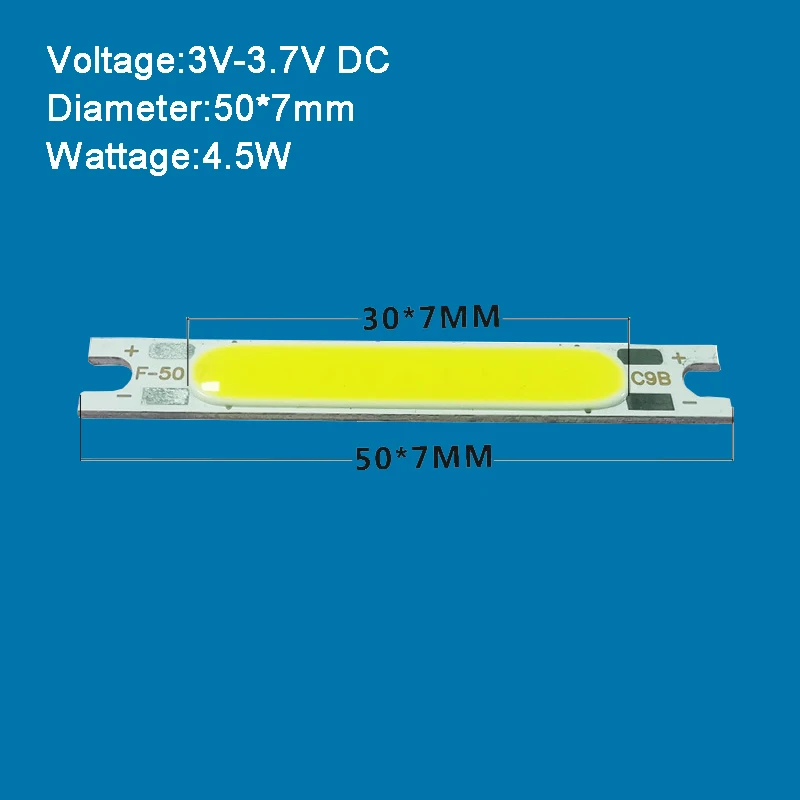 온백색 4000K LED COB 라이트 바, 입력 3V, 3.7V, 4W, 6W