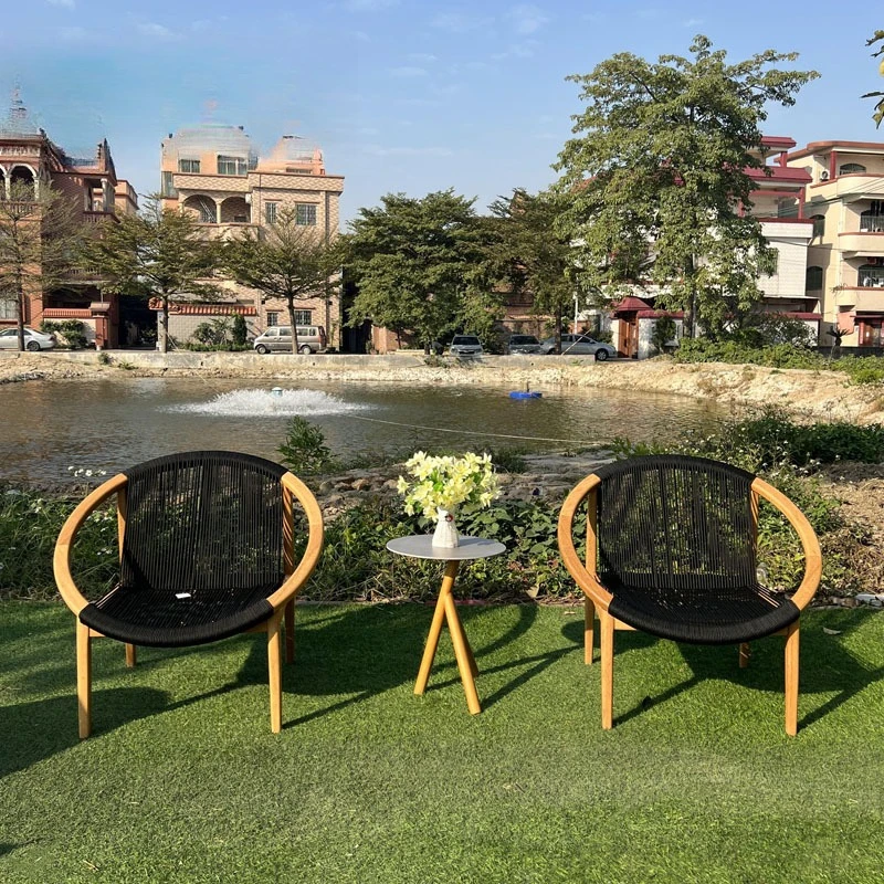 

Nordic solid wood outdoor leisure rope sofa chair B & B hotel park balcony terrace leisure single chair combination