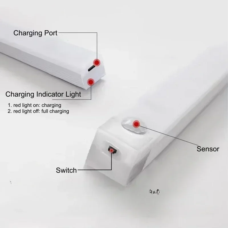 ไร้สายชาร์จ USB ชาร์จไฟ LED PIR Motion Sensor LED Bar Light ห้องครัวตู้เสื้อผ้าบันได-แบตเตอรี่ดําเนินการ Night