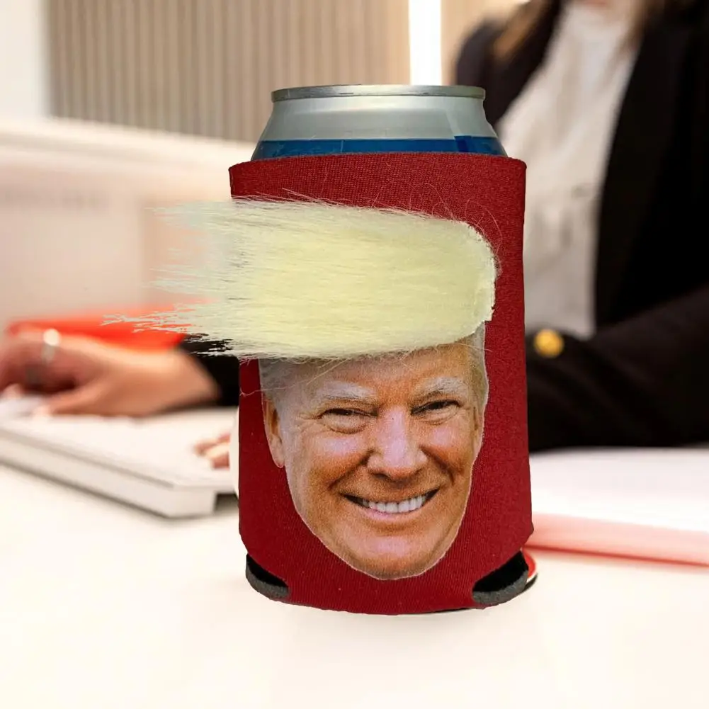 Non-slip Handle Cup Cover Trump Hair Style Cup Cover Holder for 30/40/50/60 Oz Bottles Glass Drinks Durable Pu Leather for Water