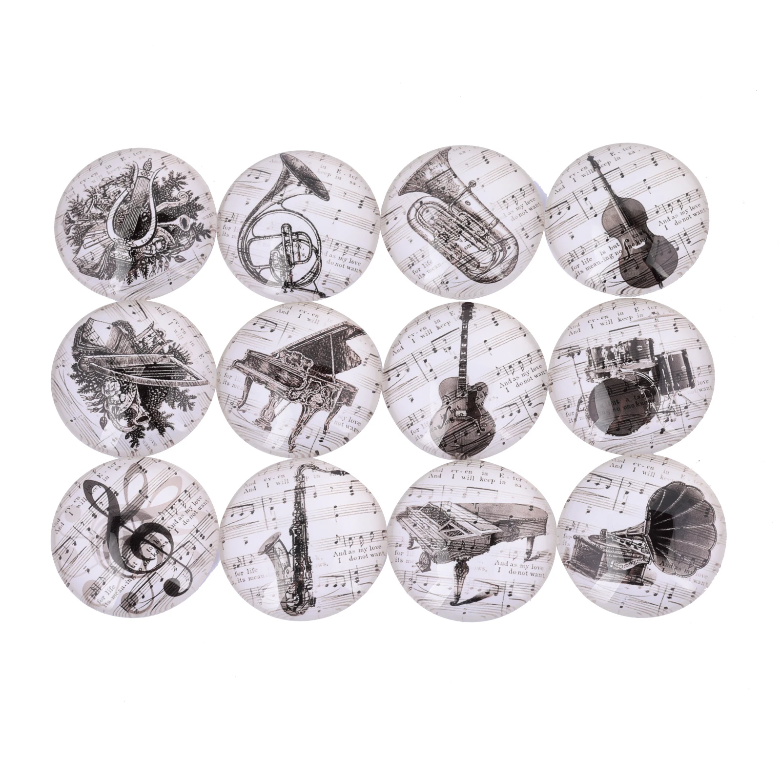 onwear mix music instrument photo vintage round glass cabochon 12mm 20mm 25mm 30mm diy jewelry findings for earrings pendants
