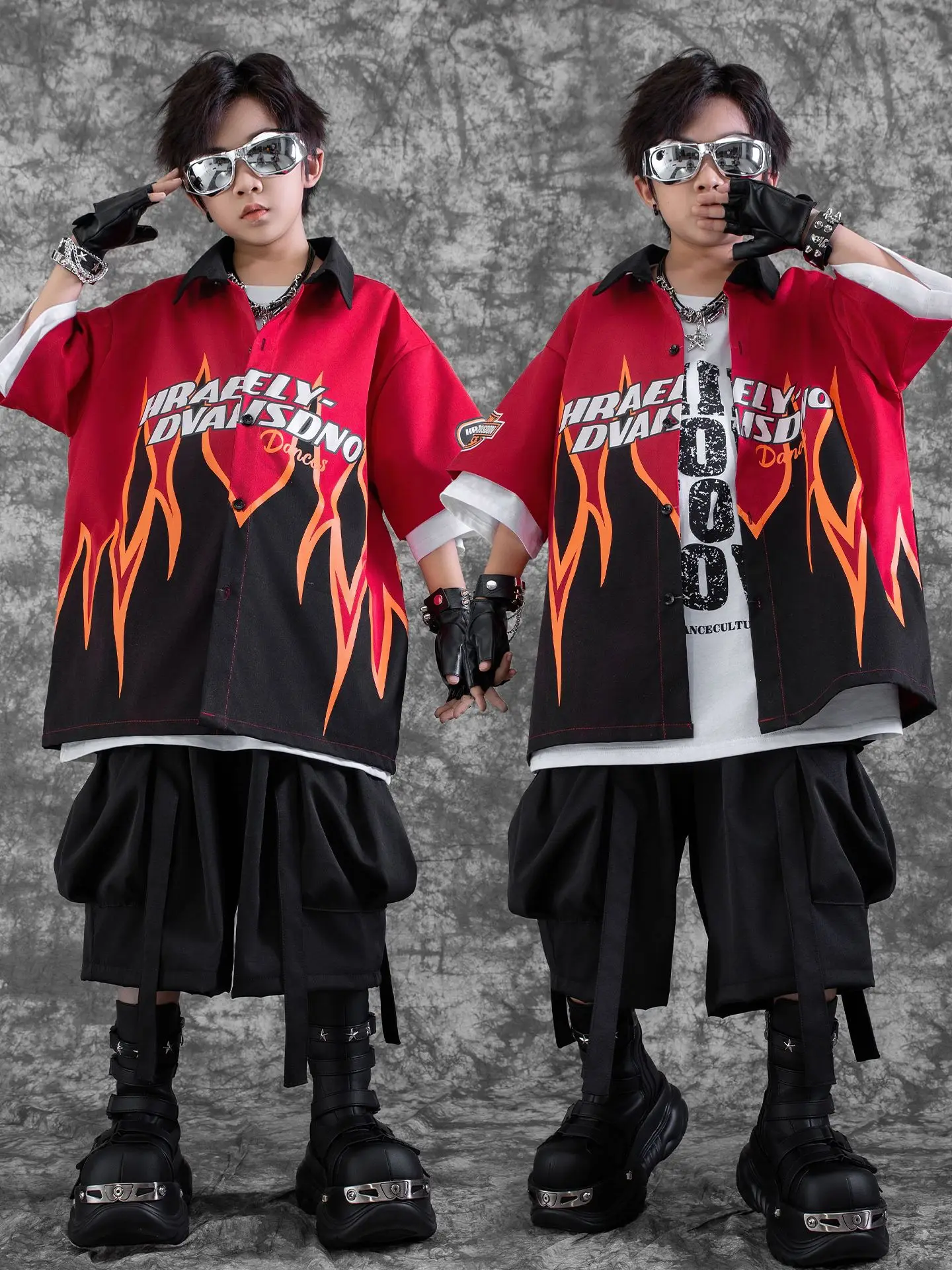 2026-children-red-loose-t-shirt-black-shorts-outfits-jazz-dance-outfits-for-girls-streetwear-boys-hip-hop-rave-clothes-dqs20100