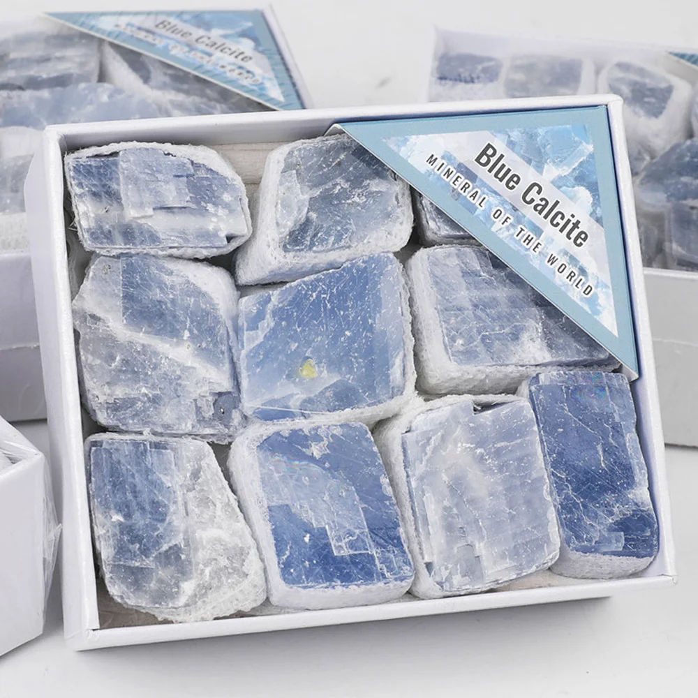 

Natural Blue Calcite Gift Box Raw Celestite Crystals Rock Mineral Specimen Reiki Healing Home Office Decoration