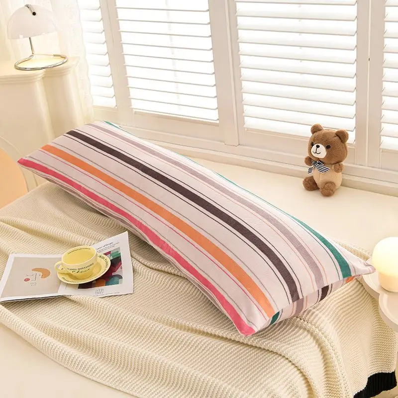 

1PCS 2025 winter new milk fleece printed long throw pillow couple household double long pillow waist pillow