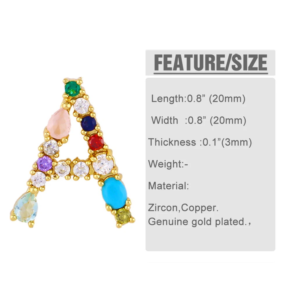 OCESRIO Rainbow Crystal Letter Pendant for Jewelry Making Genuine Gold Plated Copper Zircon Accessories for Jewelry pdta629