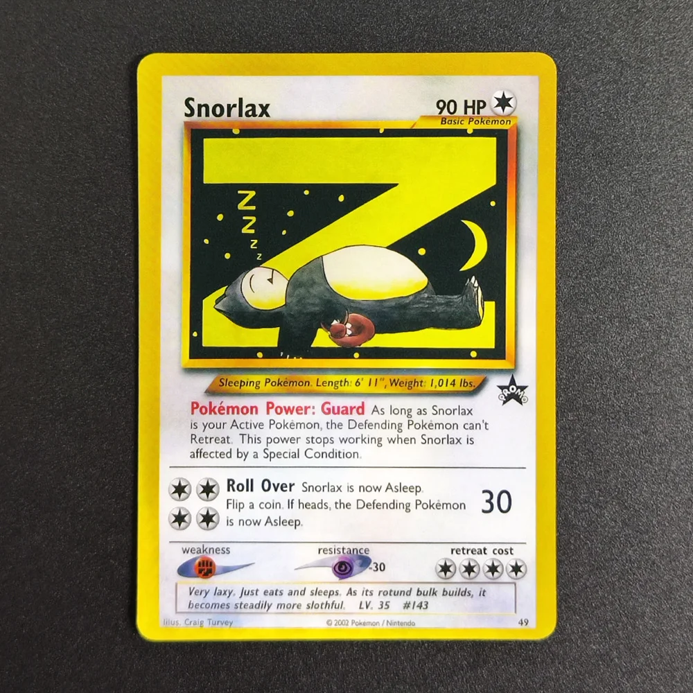 

Proxy Pocket MonSter 2002 P.M English Snorlax 49 Collectibles RARE Single Card Classic Game Anime Cards Toys