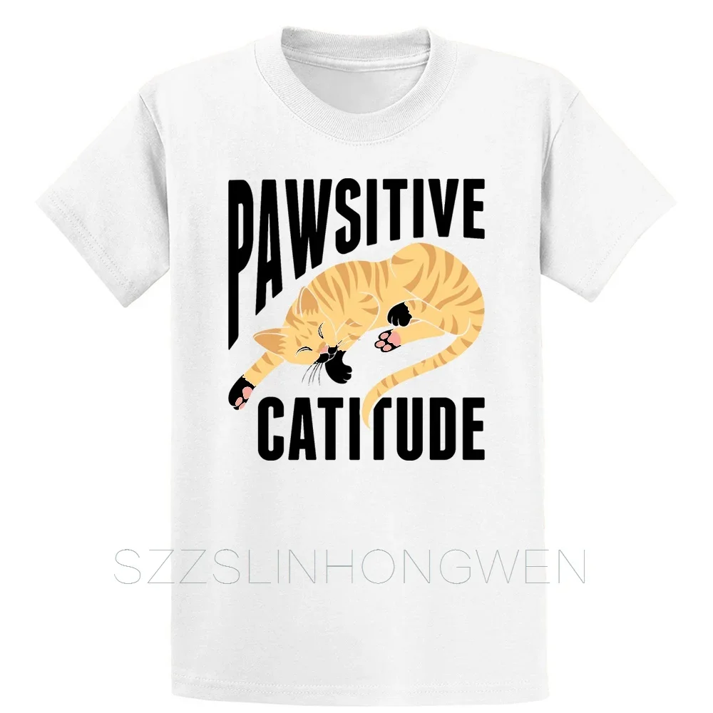 Pawsitive Catitude Tshirt T Shirt Anti-Wrinkle Short Sleeve Designing Pattern Kawaii Summer Basic S-XXXXXL Shirt