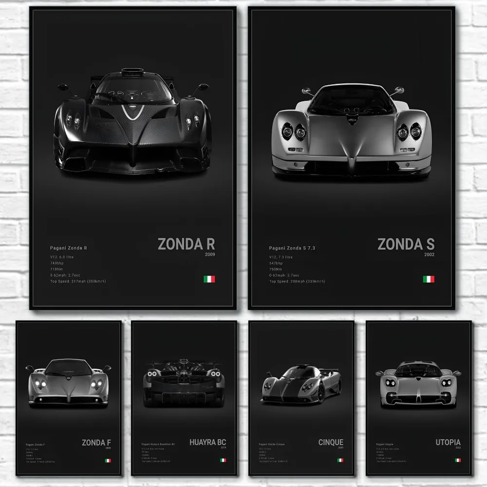 Luxury Famed Cool P-Pagani Supercar Poster Sticky Wall Art Printing Waterproof Home Living Bed Room Bar Aesthetic Decor