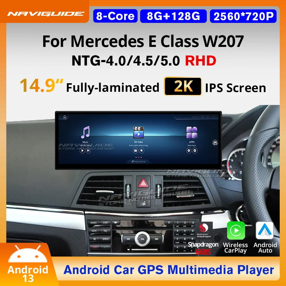 NAVIGUIDE 10.25'' 14.9'' 8+128G For Mercedes E Class W207 RHD 2009-2018 Carplay Auto Car Multimedia Player GPS Android Headunit