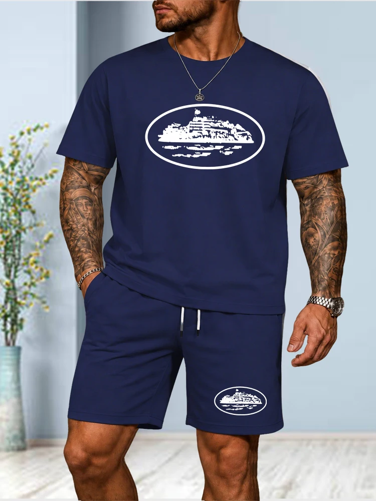 2026 Summer New Small Boat Printed Two-piece T-shirt and Shorts Loose Round Neck Breathable Half Sleeve Casual Fashion Brand view 3