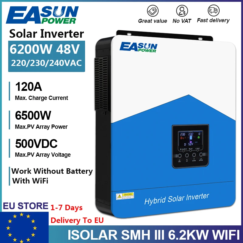 EASUN POWER 7000W 4200W 2200W Hybrid Solar Inverter 48V 24V 12V 230VAC Pure Sine Wave 80A 110A MPPT Charger Off Grid Inverter