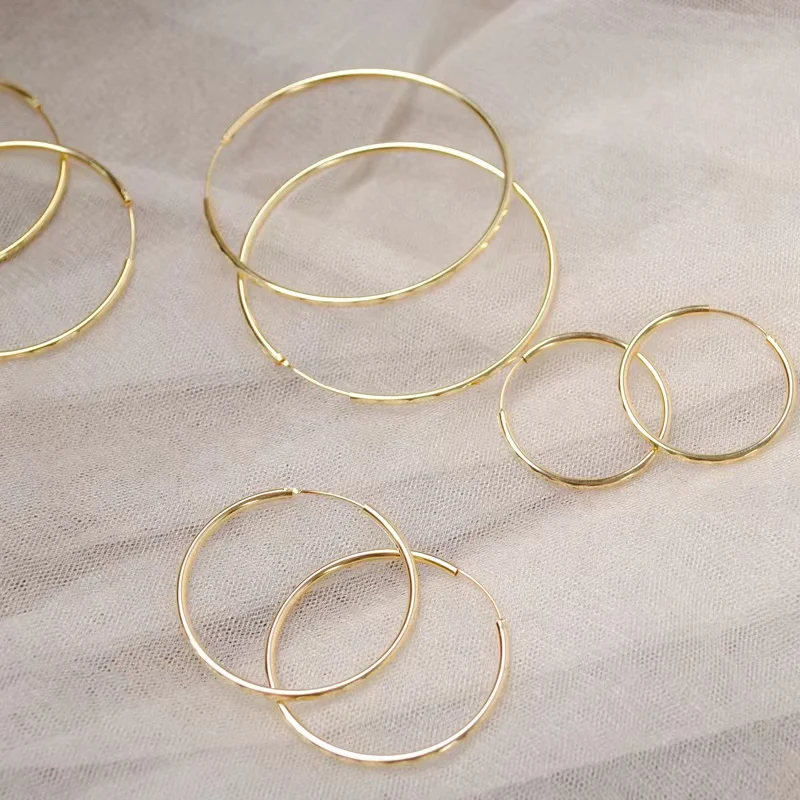 Real Silver Women\'s Hoop Earrings 18K Gold Plated 925 Sterling Silver 3.0mm Fashion Earring for Mom Girl Date Party Gift