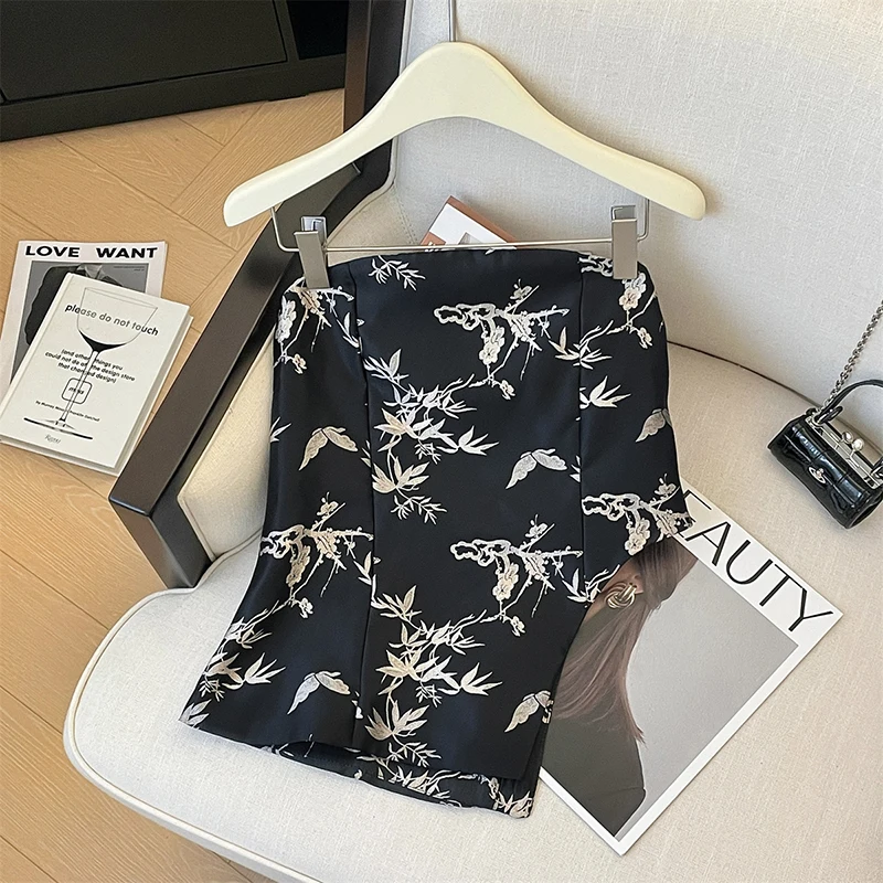 

Ink and wash print small camisole for women for summer wear, irregular design, versatile, slimming, sleeveless tube top