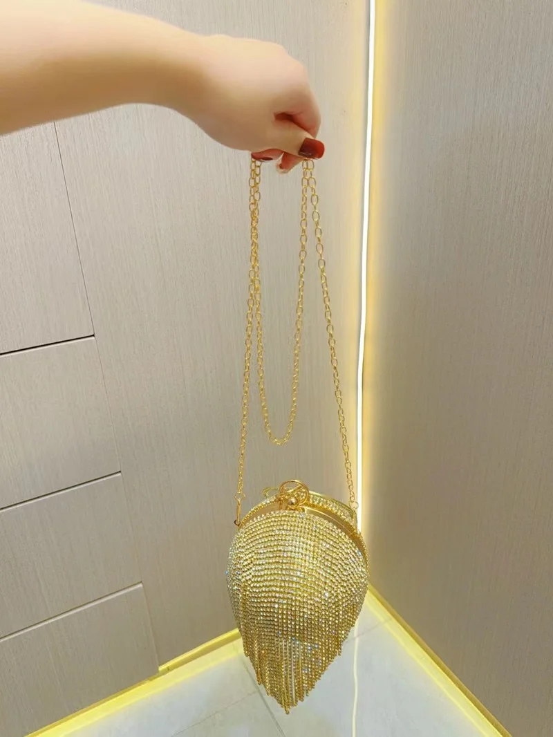 Borsa a sfera circolare con nappe Bling di lusso borsa da sera con strass glitterati borsa a tracolla con pochette per feste di matrimonio