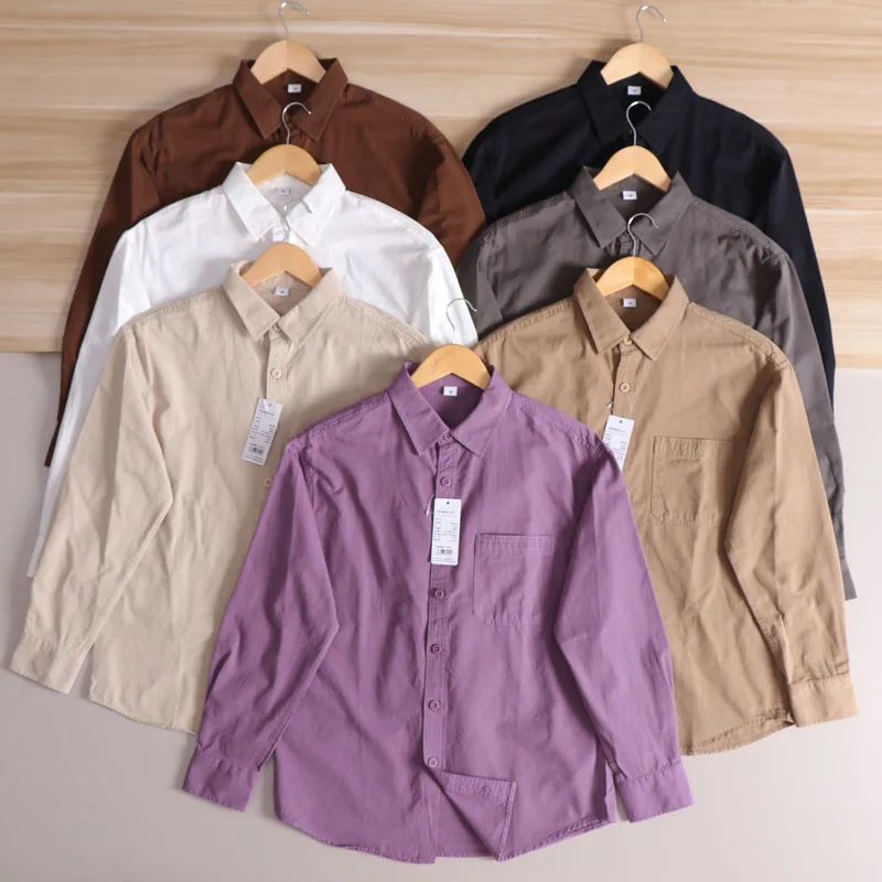 Twill di puro cotone pesante irt Sli Casual da uomo lungo Sve Colore retrò Nuovo autunno Faion Loose Fit Home Dail...