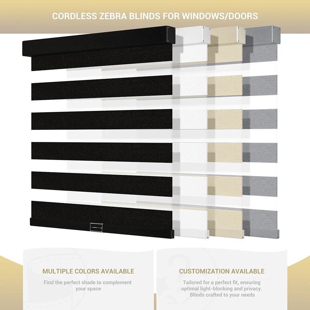 Pocageum Custom Size Multi Color Cordless Zebra Blinds Free Stop Dual Layer Day Night Light Filtering Window Roller Shades
