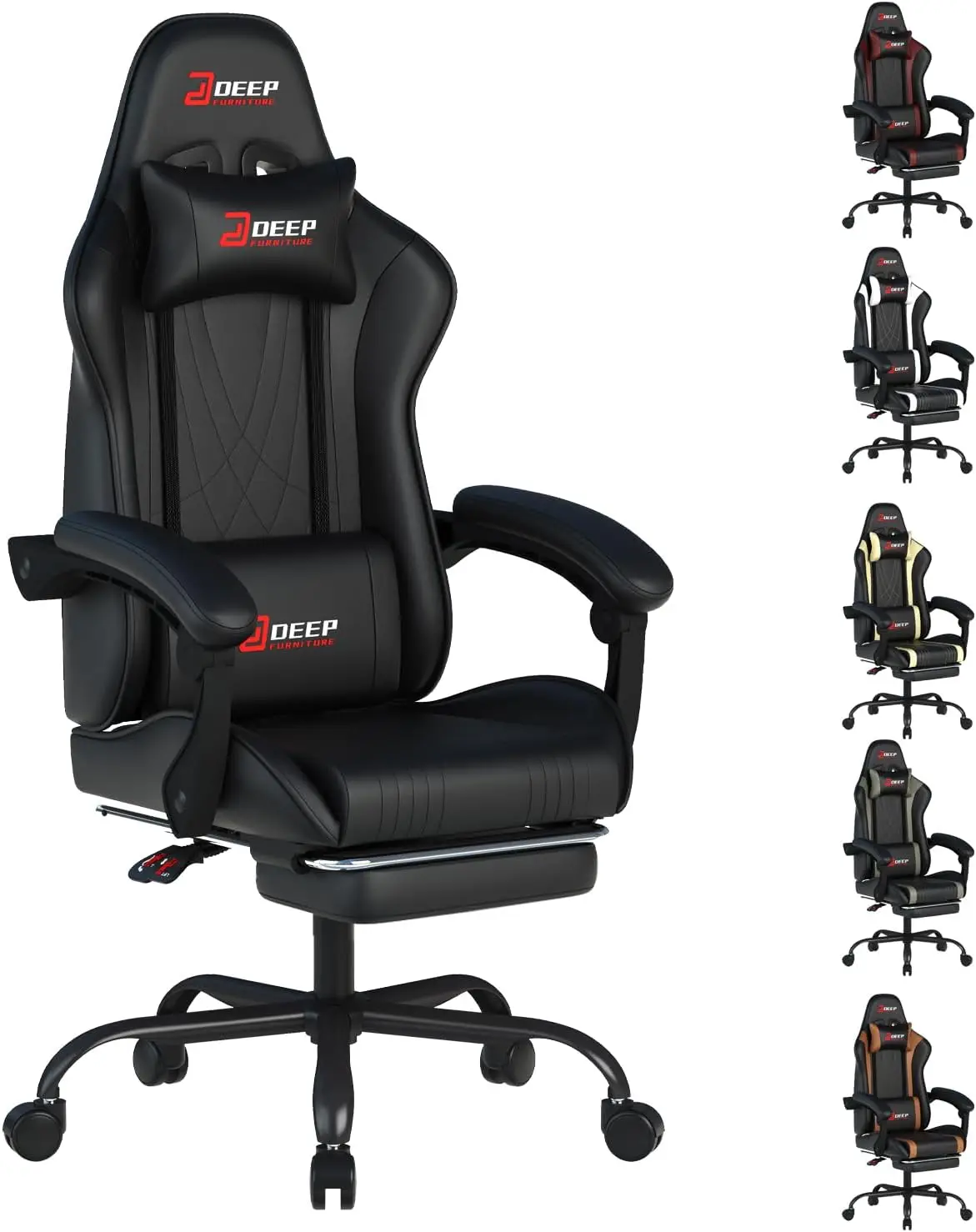 

Gaming Chair with Footrest, Ergonomic Game Chair with Lumbar Support and Linkage Armrest, Reclining Computer Chair Height A