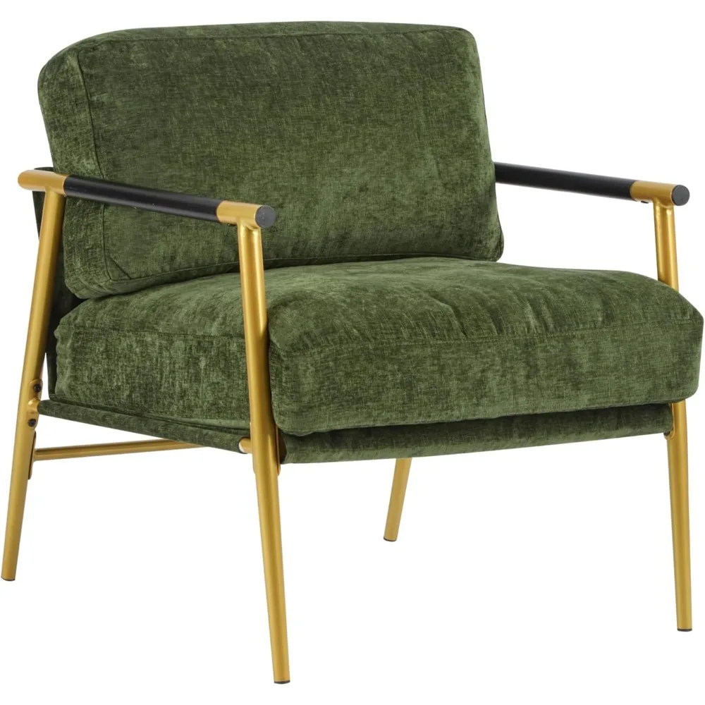 

Modern Accent Chair Lounge Arm Chair, Upholstered Armchair with Plush Cushions, Single Chairs with Metal Frame,Wooden Armrest -