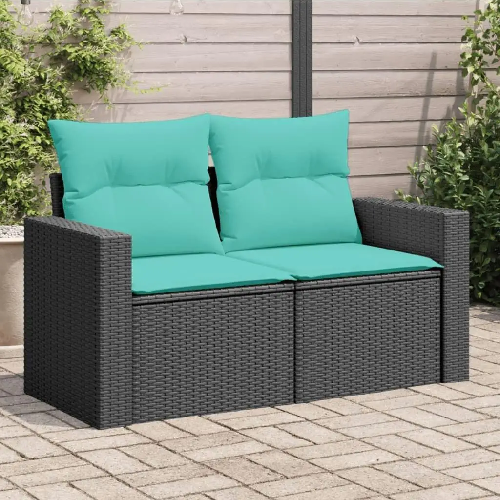 Black Poly Rattan 2-Seater Patio Sofa with Cushions - Stylish Outdoor Seating