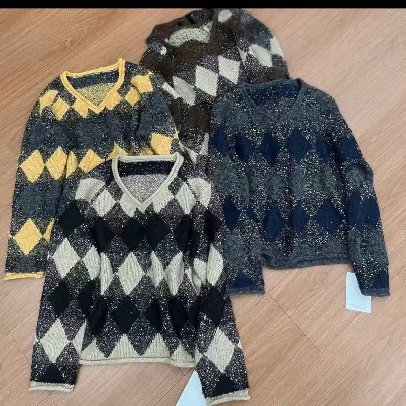 

Lazy Style Autumn New Sequin Top Sweater Loose Retro Autumn and Winter Design Sweater Top to Wear Outside