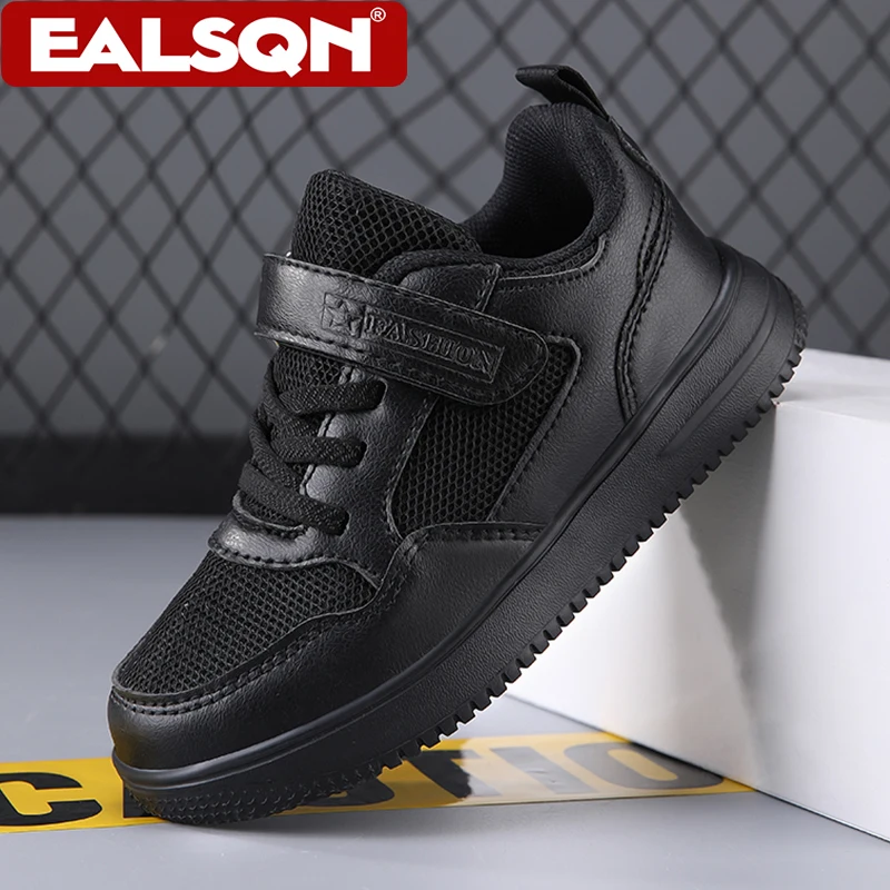 Children's Fashion Sports Shoes Black Student Kids Boys & Girls Non Slip Flat Walking Shoes Lightweight Breathable Tennis