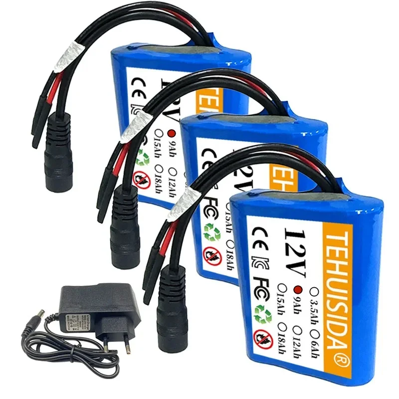 Batterie au Lithium 12V 3S1P 18650 9000mAh avec panneau de Protection BMS batterie Rechargeable en option chargeur spécial 12.6V 1A.