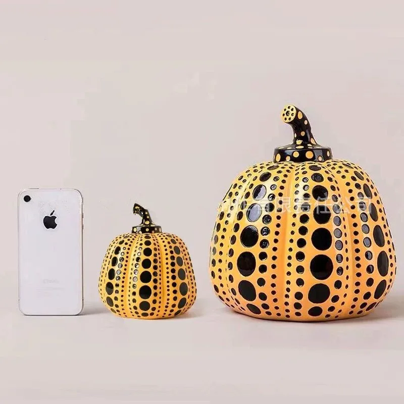 Kusama Yayoi Pumpkin Statue Japanese Art Wave Point Pumpkin Sculpture Morden Resin Crafts Office Home Interior Decor Gifts