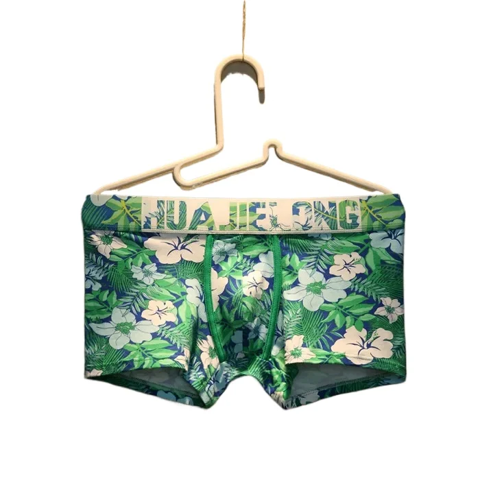 Cotton Bulge Boxy Underwear for Men Foral Print Cotton Breathable Cozy Sweat Absorb Boxer Shorts Low Waist U Convex Pouch Trunks