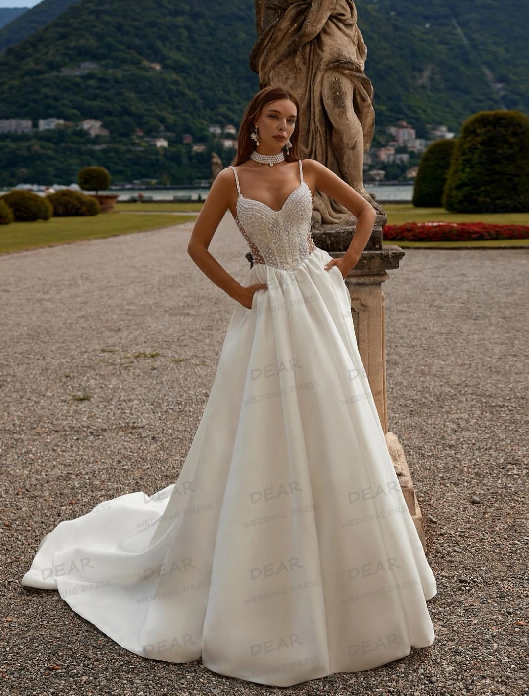 Simple Beading Wedding Dresses Backless A Line Women's Boat Neck Bridal Gowns Sexy Sleeveless Vestidos De Novia Customized Party
