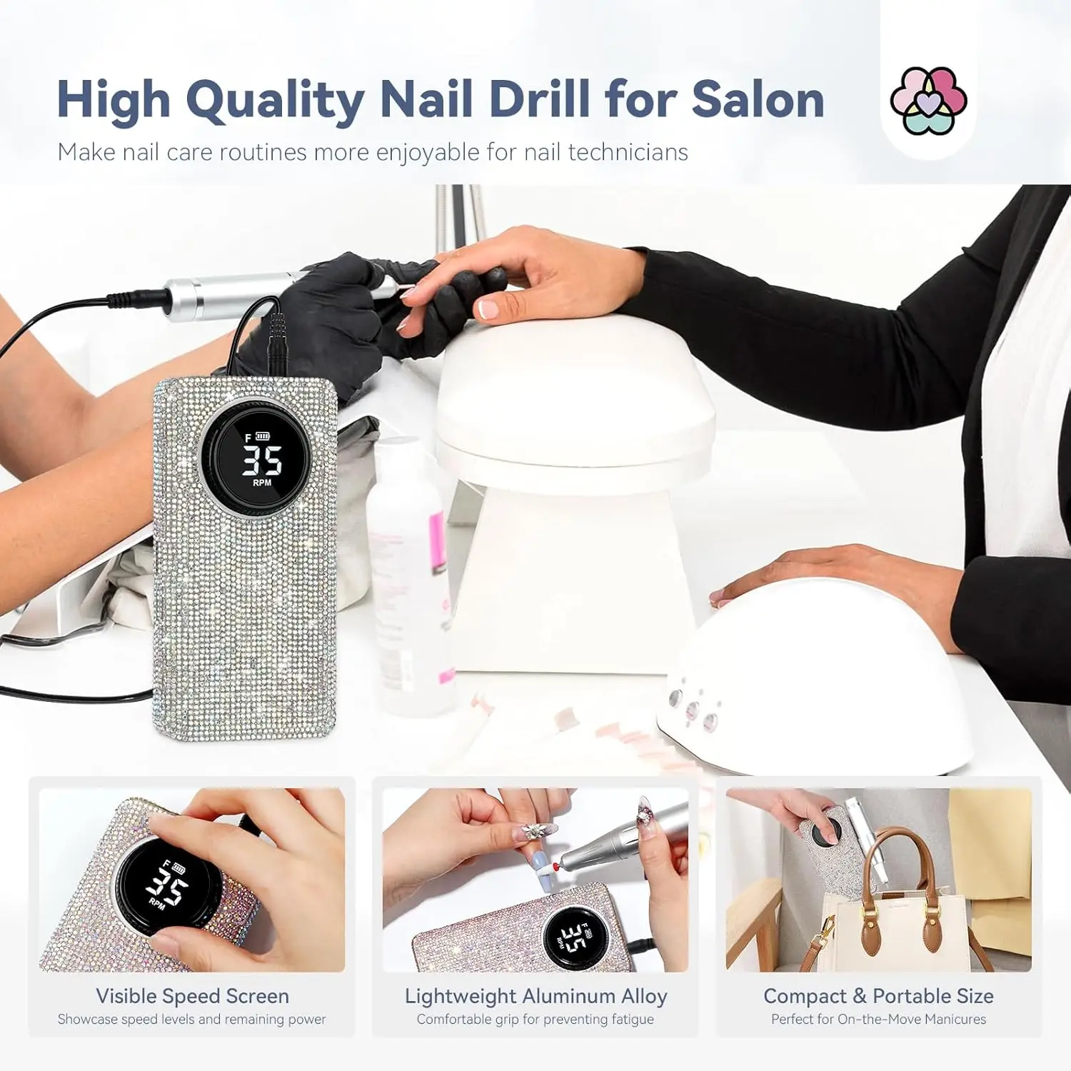 Professionele nagelboorset: 35000 RPM elektrische nagelvijl met bits voor salon- en thuismanicure-pedicure