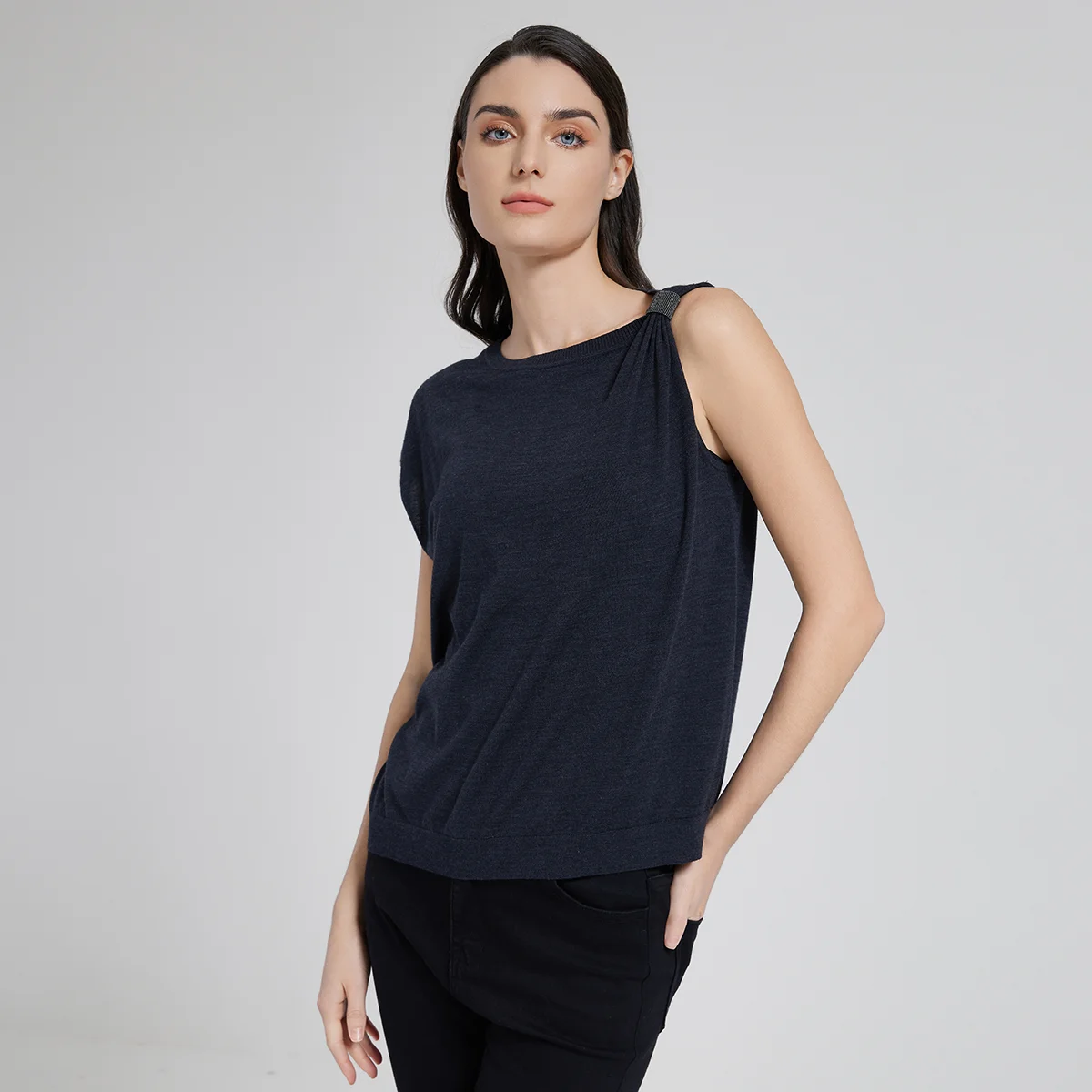 BC1015 Luxury Women's Clothing Merino Wool Silk Ladies Woolen Clothes Sweaters Summer Knitwear Vest