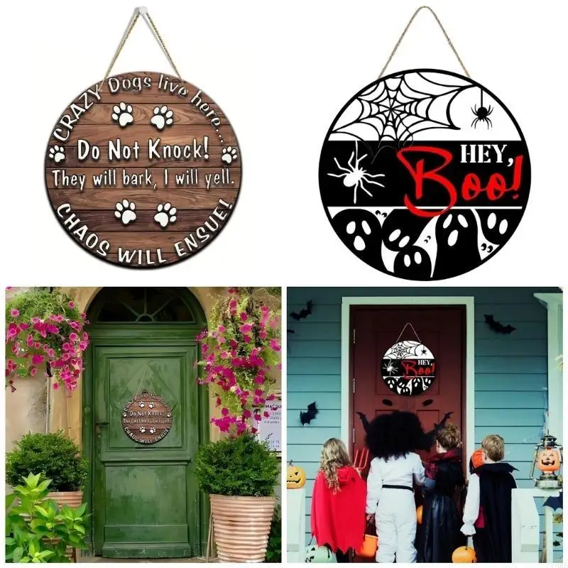 Festival 8Inch Round Sign Halloween Decoration for Walll Front Door Hangers