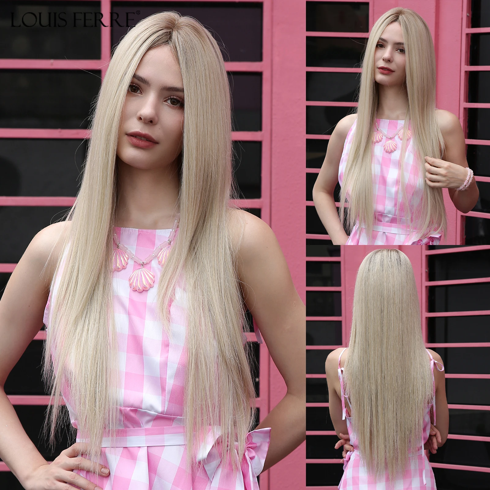 

LOUIS FERRE 13*4 Lace Front Synthetic Wigs for Women Long Straight Light Blonde Middle Part Wigs Daily Cosplay Heat Resistant