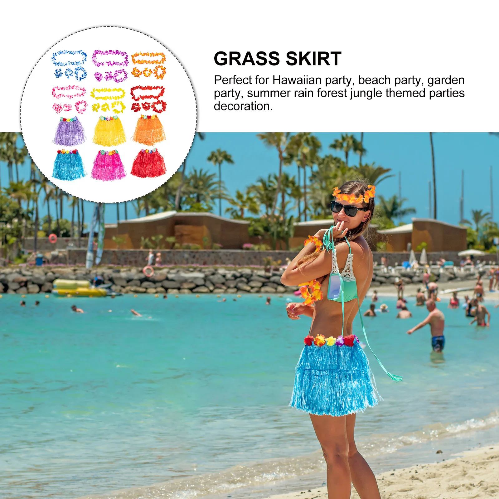 

6Sets Hawaii Hula Grass Skirts Creative Hawaiian Costume for Beach Garden Party Charming Hula Skirt Photography Props