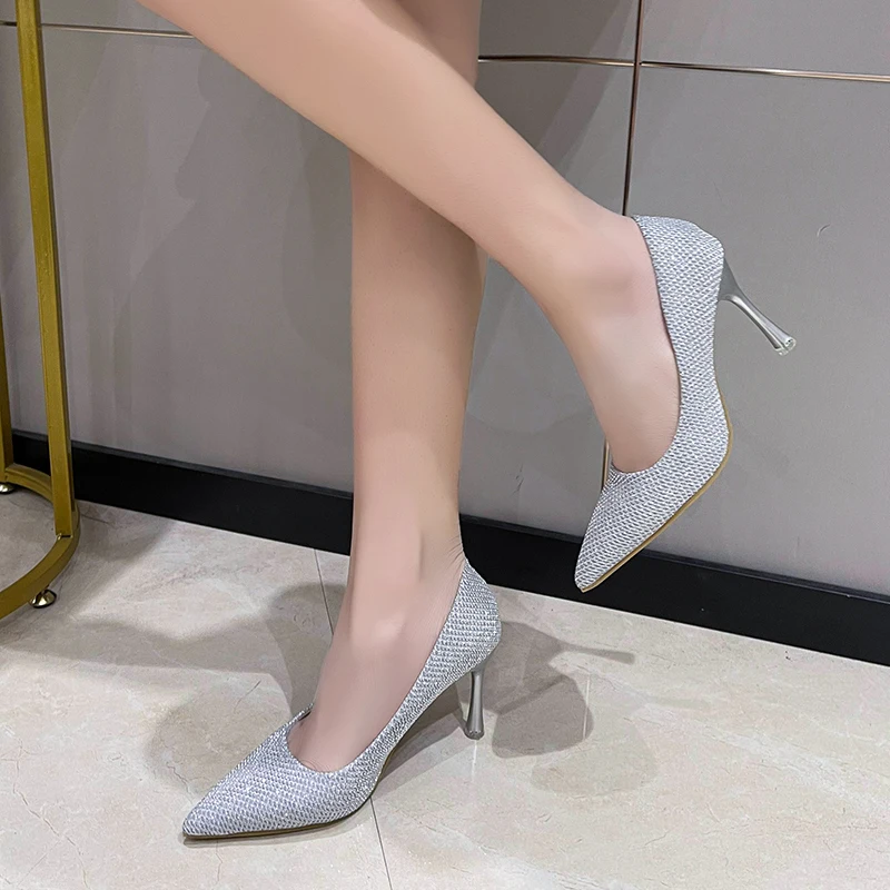 Spring and Autumn New Fashion Slim Heel Pointed Single Shoes Women's Shallow Mouth Push on Comfortable High Heels Women 2023