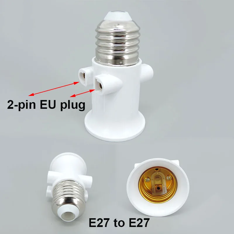 5pcs/pack E27 to E27 Socket 2-pin EU plug cable Connector LED Bulb Lamp Holder Base Screw Light power converter Adapter ABS