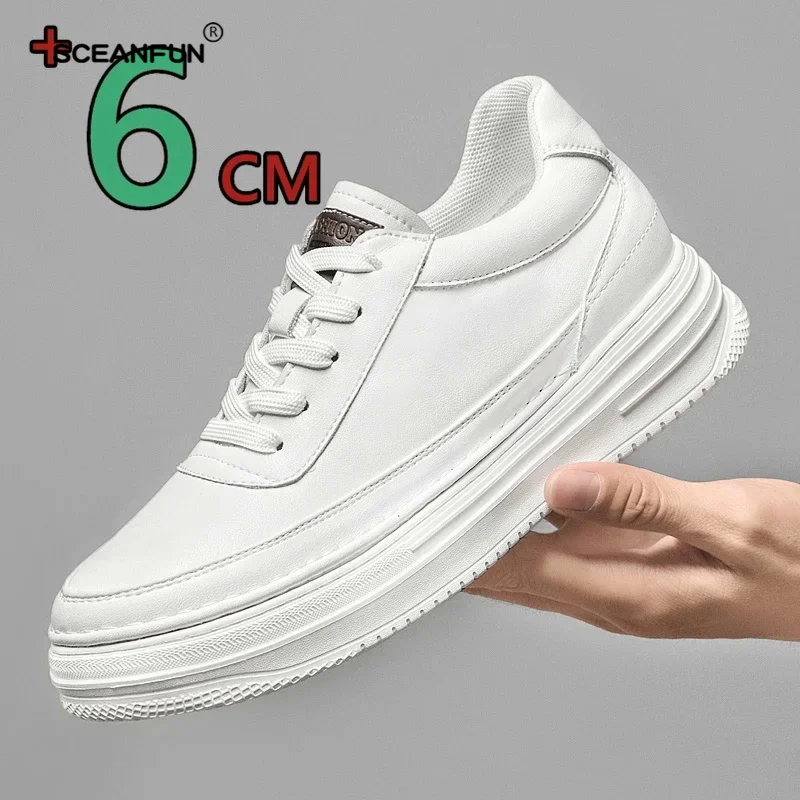 Genuine leather casual elevator shoes for men heightening height increase insole 6cm height increase sneakers lift Sports