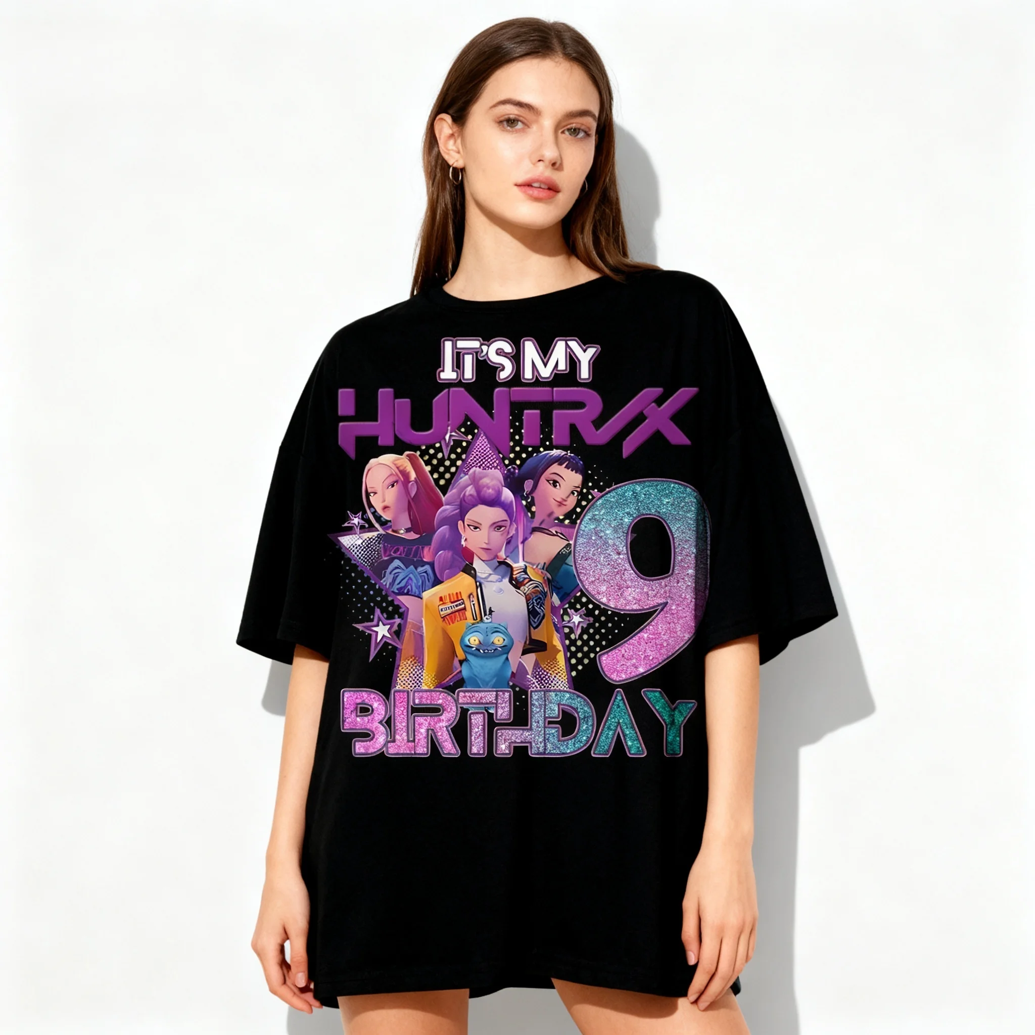 Kpop Witch Hunt Number 1-9 Sweet Cool Summer Black T-shirt Oversized Fashion American Street Ladies Men Adult Children's Top