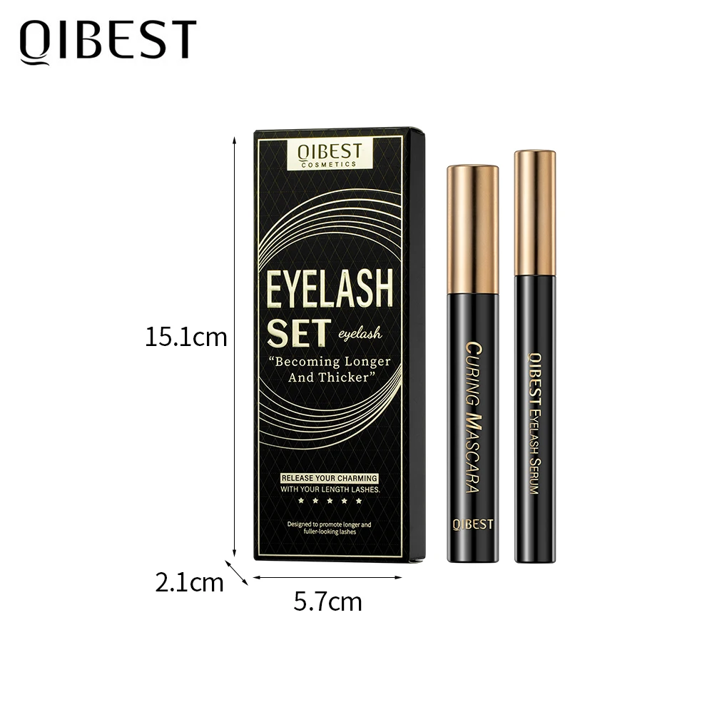 QIBEST-juegos de pestañas, máscara negra y suero para el crecimiento de pestañas, máscara nutritiva para mejorar el rímel, rizado, alargamiento grueso, cosmético para pestañas