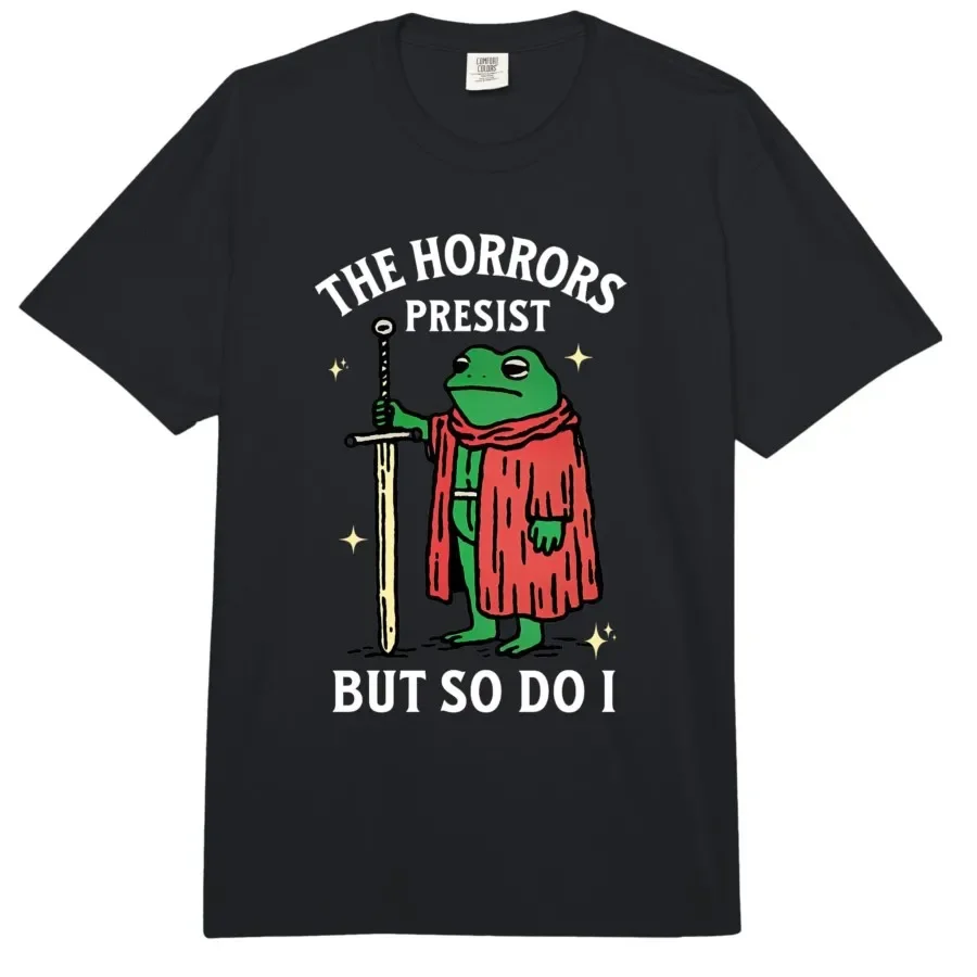 The Horrors Persist But So Do I Funny Tarot Frog Toad T-shirt For Men Women 100% Cotton T Shirts Short Sleeve Tops 0406-2