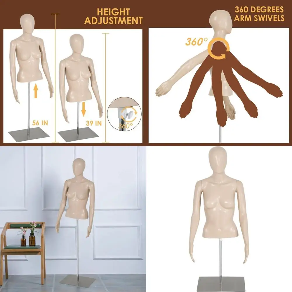 

Adjustable Female Mannequin, 39-56, Natural Color, for Sewing, Dress Forms, Clothing Display Stand