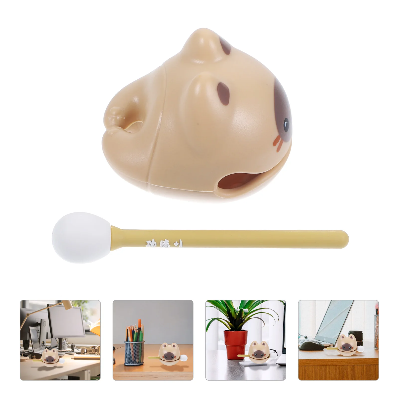 

1 Set Small Wooden Fish Cartoon Cat-Shaped Temple Block For Office Stress Relief Percussion Musical Instrument Plaything Yoga