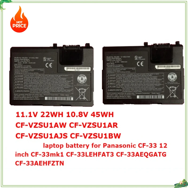 CF-VZSU1AW CF-VZSU1AR CF-VZSU1AJS CF-VZSU1BW VZSU1BR  Laptop Battery for Panasonic CF-33 12 Inch 11.1V 22Wh 10.8V 45Wh