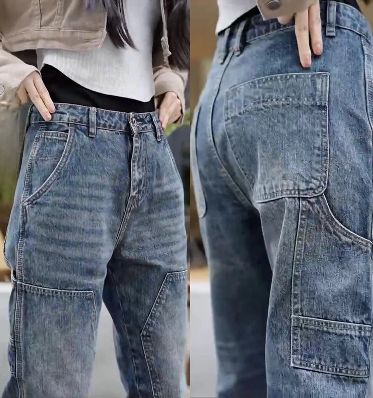 الرجعية الأمريكية حجم كبير الرجال الجينز العصرية الثقيلة دو Waed عادية فضفاض مستقيم الساق الخريف الشتاء ملابس العمل هارلان السراويل