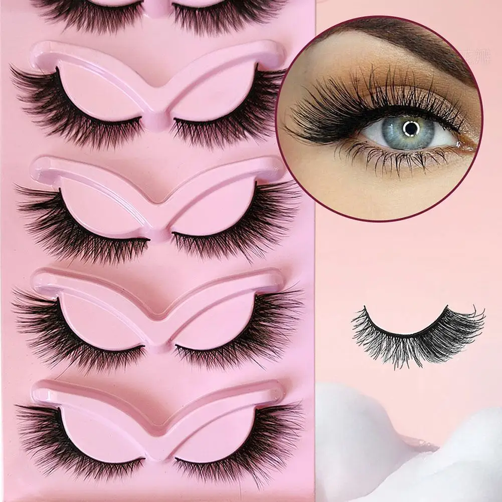 5 pares de pestañas postizas de una pieza, diseño de ojo de zorro, banda negra Natural, estilo ojo de gato, fácil de aplicar, maquillaje, accesorios de regalo de belleza